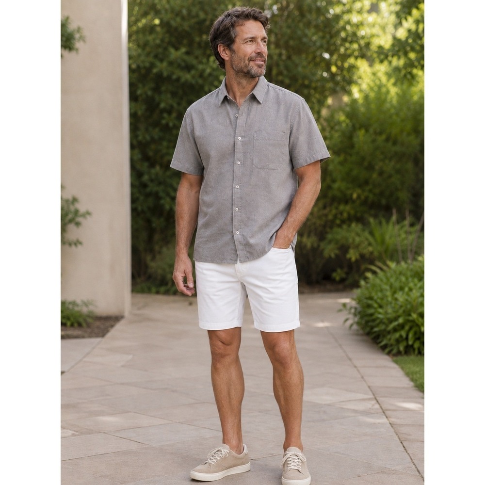 Wrangler Hero Taupe White Micro Check Cotton Short Sleeve Shirt Large
